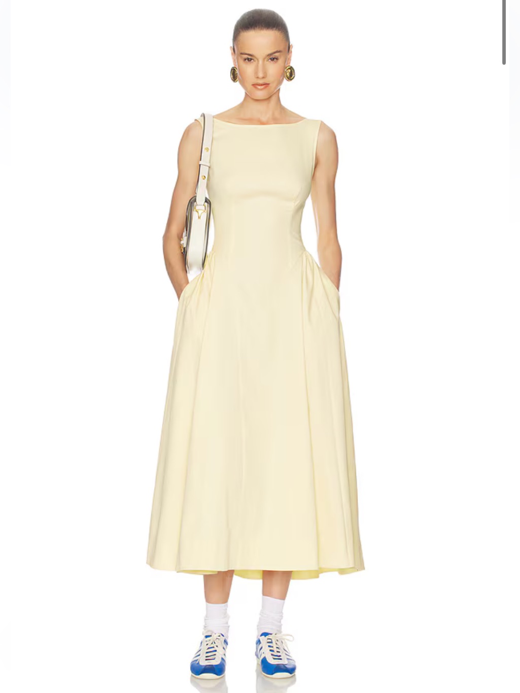Helsa Stretch Cotton Sateen Midi Dress In Lemontini, Xs S M